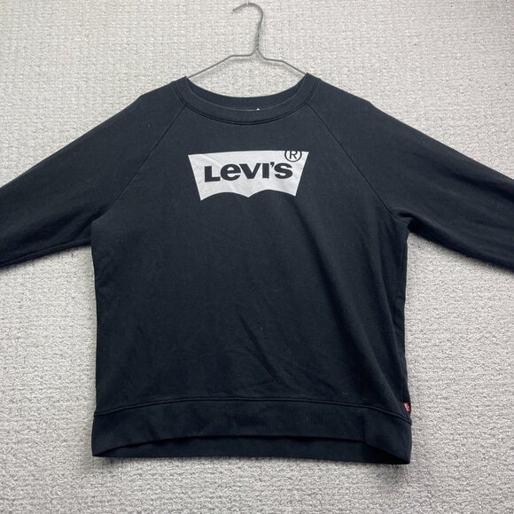 Levi's Graphic Sweatshirt Pullover Women Sz S Black w/ Classic Retro White Logo - Picture 6 of 13